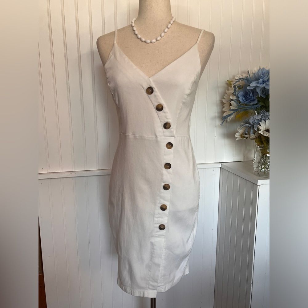 White Button Accent Dress